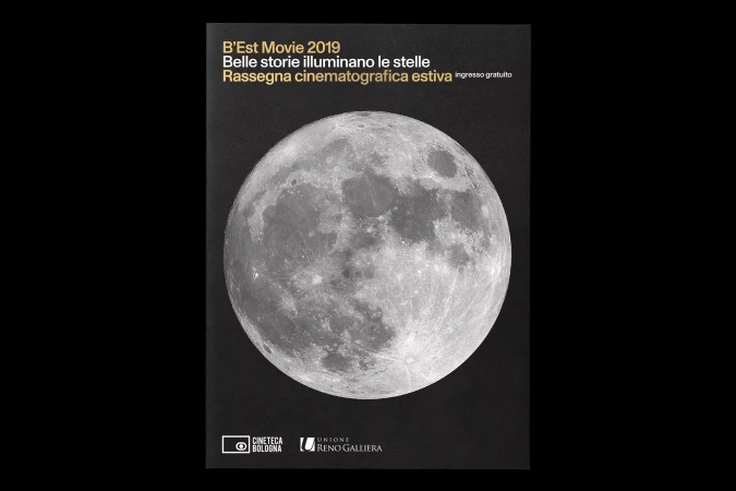 Poster graphic featuring a detailed, gray-toned full moon against a black background, promoting the 'B'Est Movie 2019' film series.
