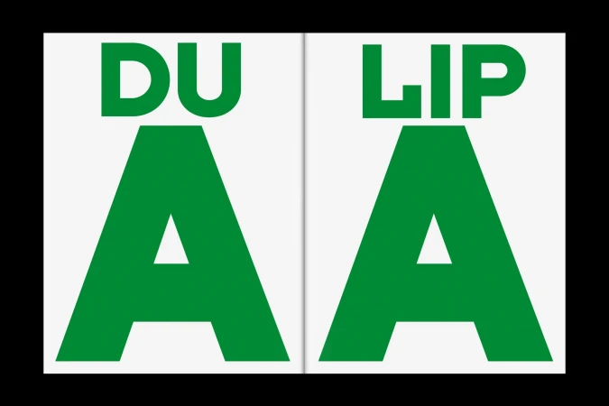 Graphic design featuring the text 'DU' and 'LIP' above large green letter 'A's on a white background.