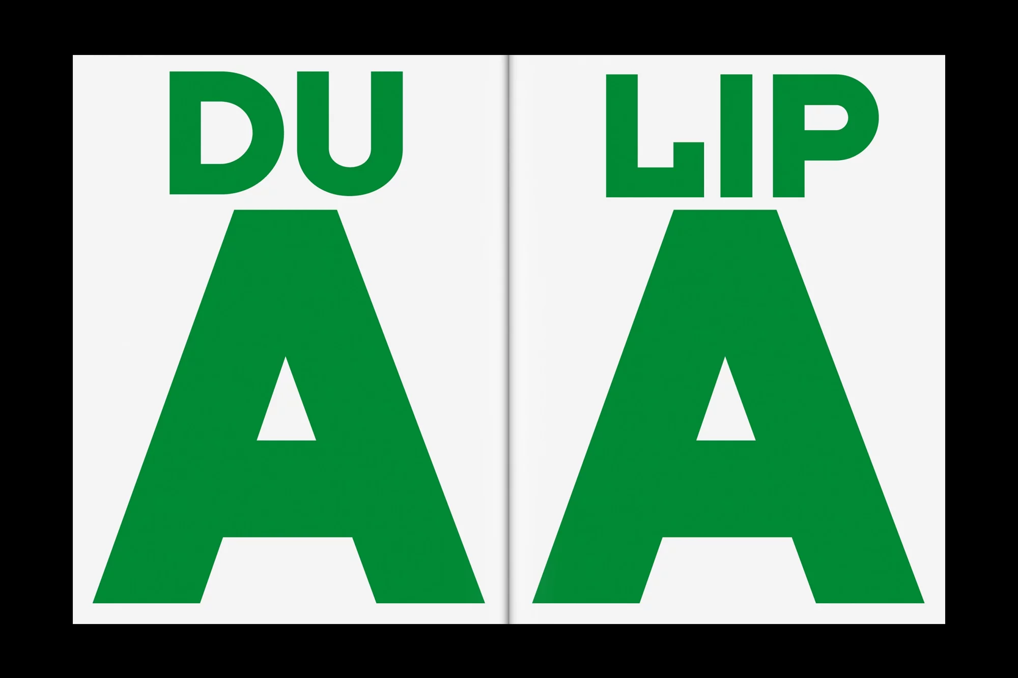 Graphic design brand identity layout for The Face featuring large green bold typography against a white background.