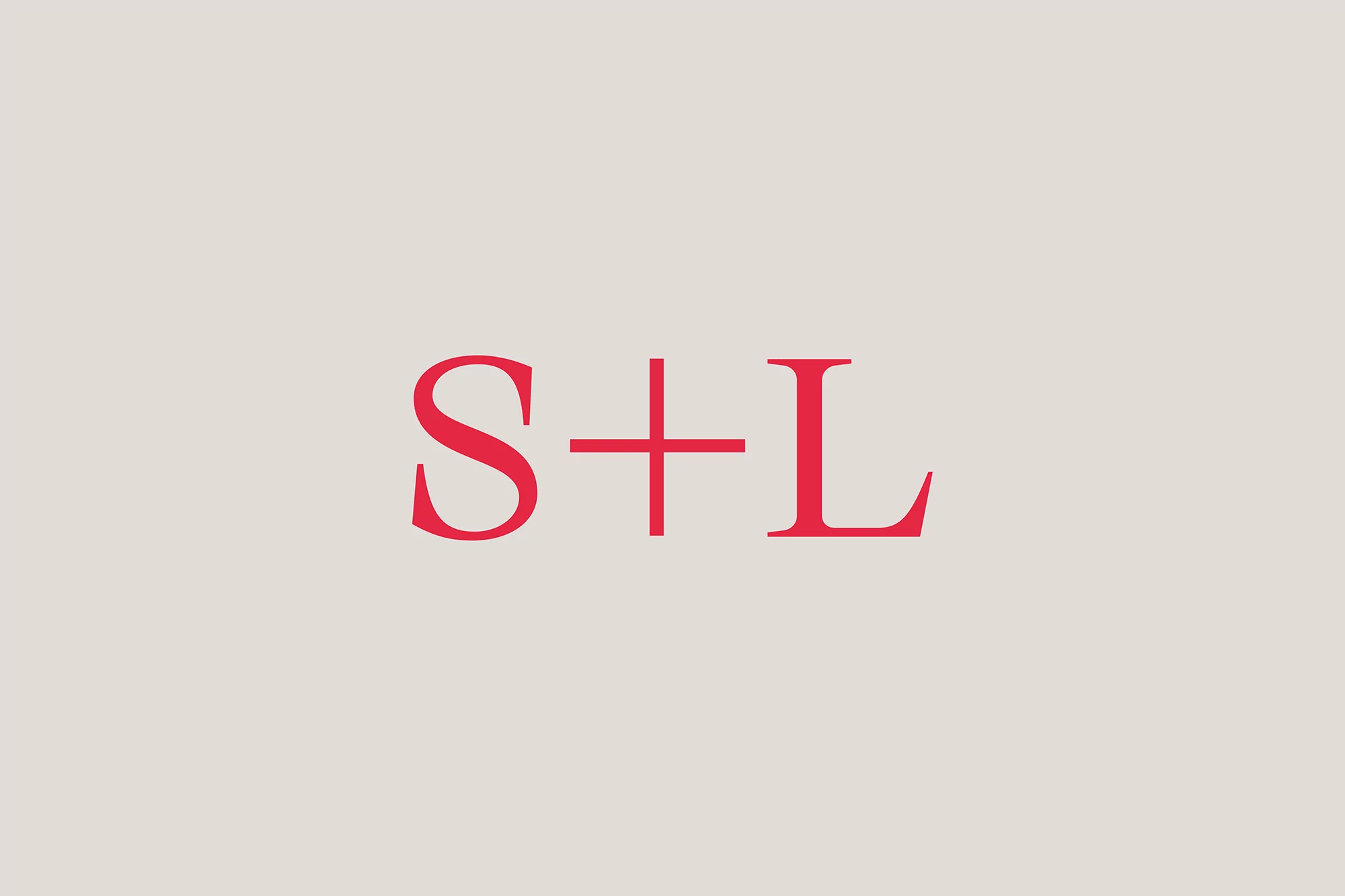 Minimalist graphic art featuring the red letters S, plus sign, and L on a neutral background, creating a simple, modern design.
