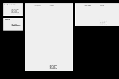 Minimalist corporate stationery set featuring business cards and letterhead on a clean white background.