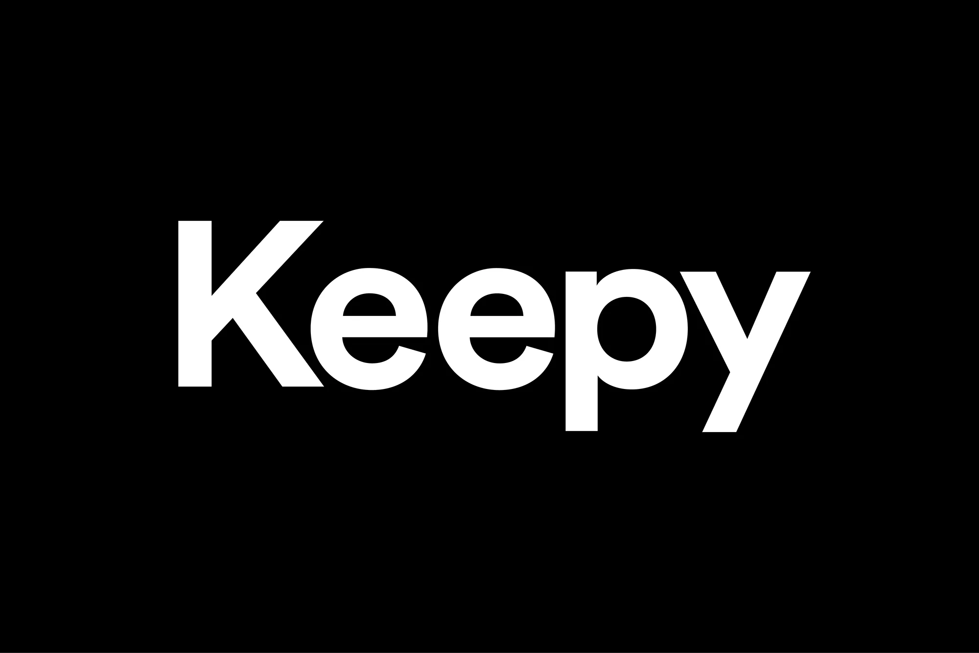 Keepy logo on a solid black backdrop. The word "Keepy" is rendered in bold, white sans-serif font, centered in the frame.