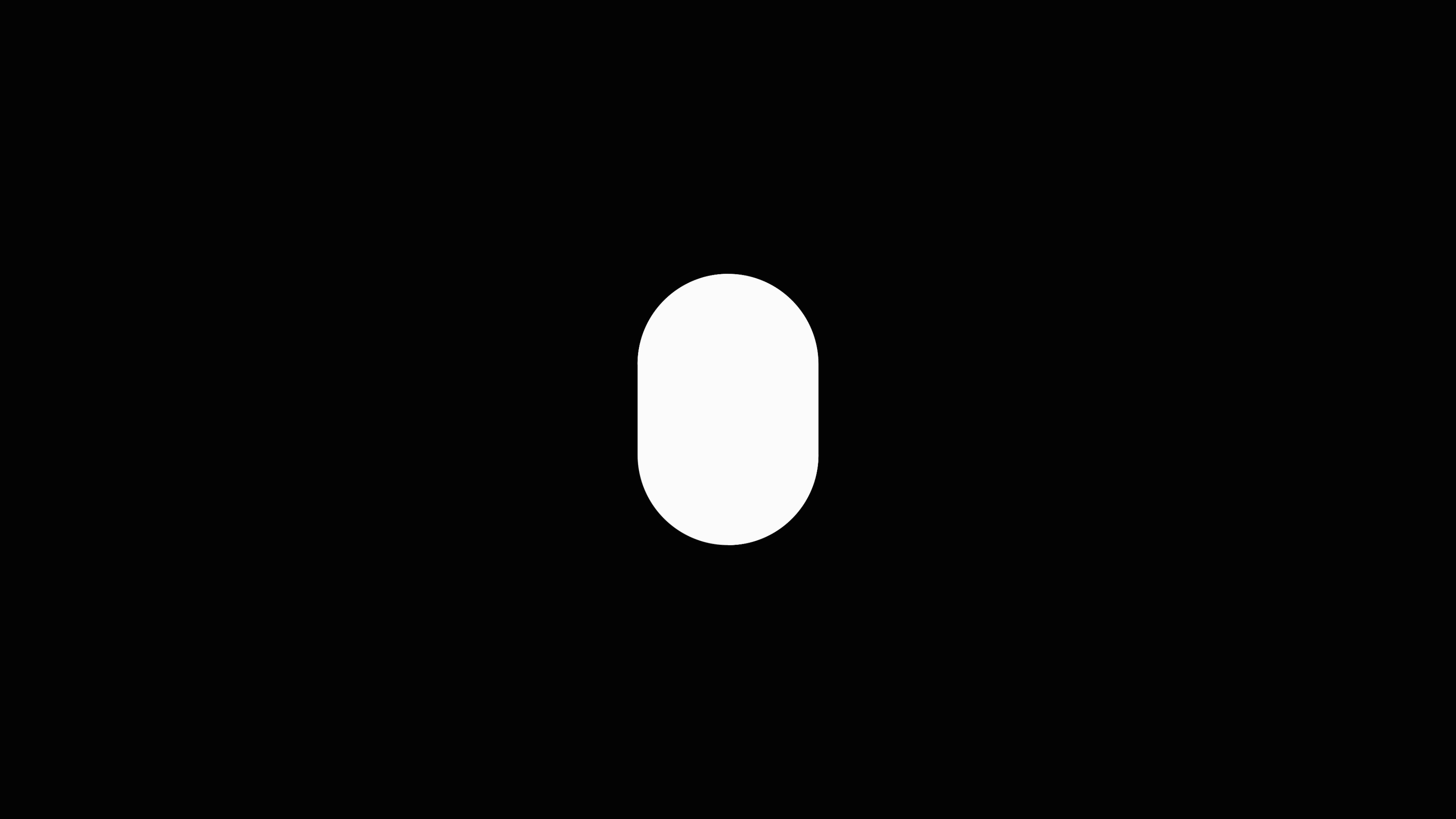 White oval shape in the center of a solid black background. Minimalist geometric art with a focus on color and shape contrast.
