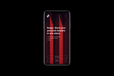 A smartphone mockup displaying the Keepy brand identity interface against a solid black background.