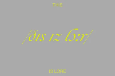 Graphic design brand identity featuring yellow typography on a solid grey background for Studio Lore