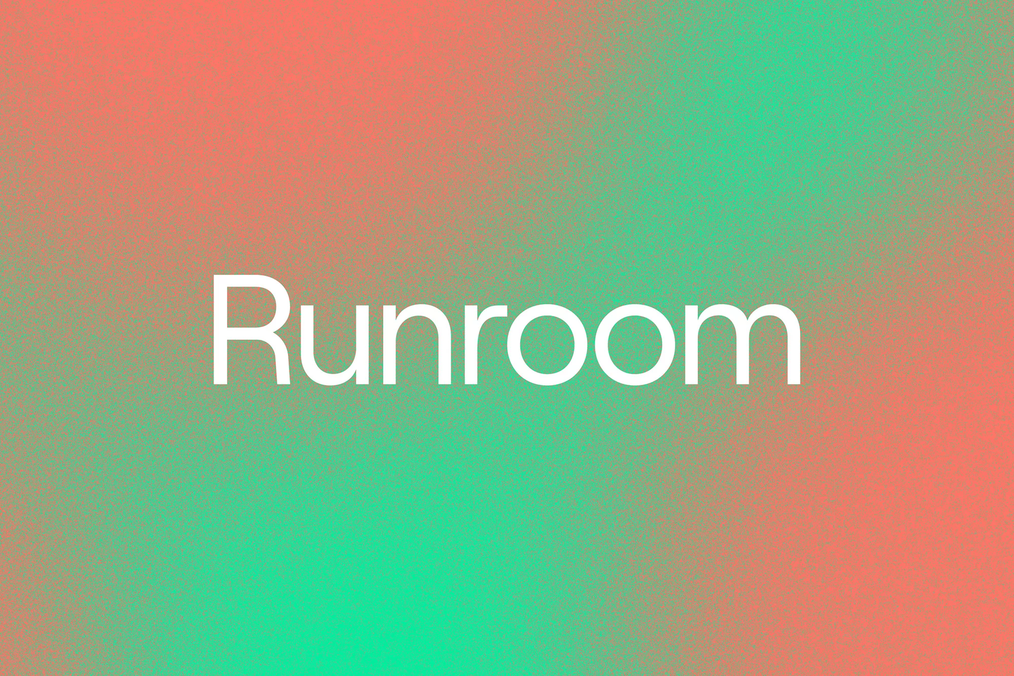 White text 'Runroom' against a background with blended shades of light coral and green, creating a vibrant and modern backdrop.
