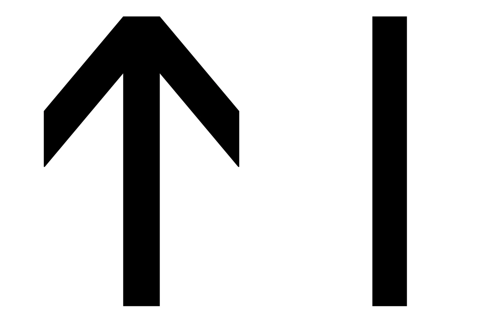 Graphic design: Black arrow pointing upward and a vertical line on a clean white background, minimalist and directional.