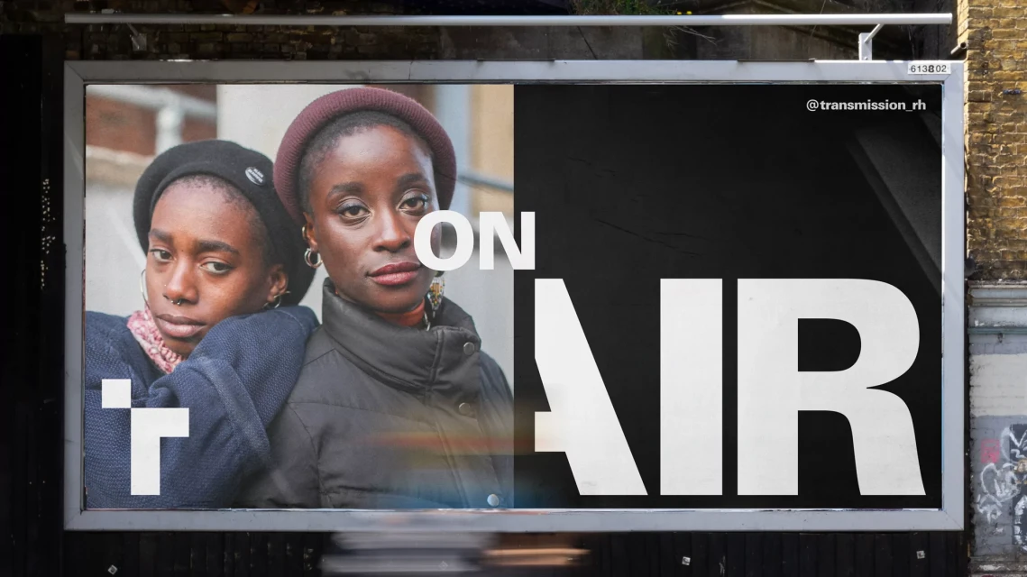 Billboard advertisement showcasing two African American women with the text 'ON AIR' in bold white font against a black and white background.