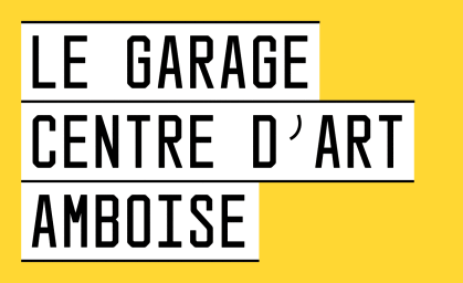Bold typographic brand identity for Le Garage featuring black text in white boxes on a vibrant yellow background.