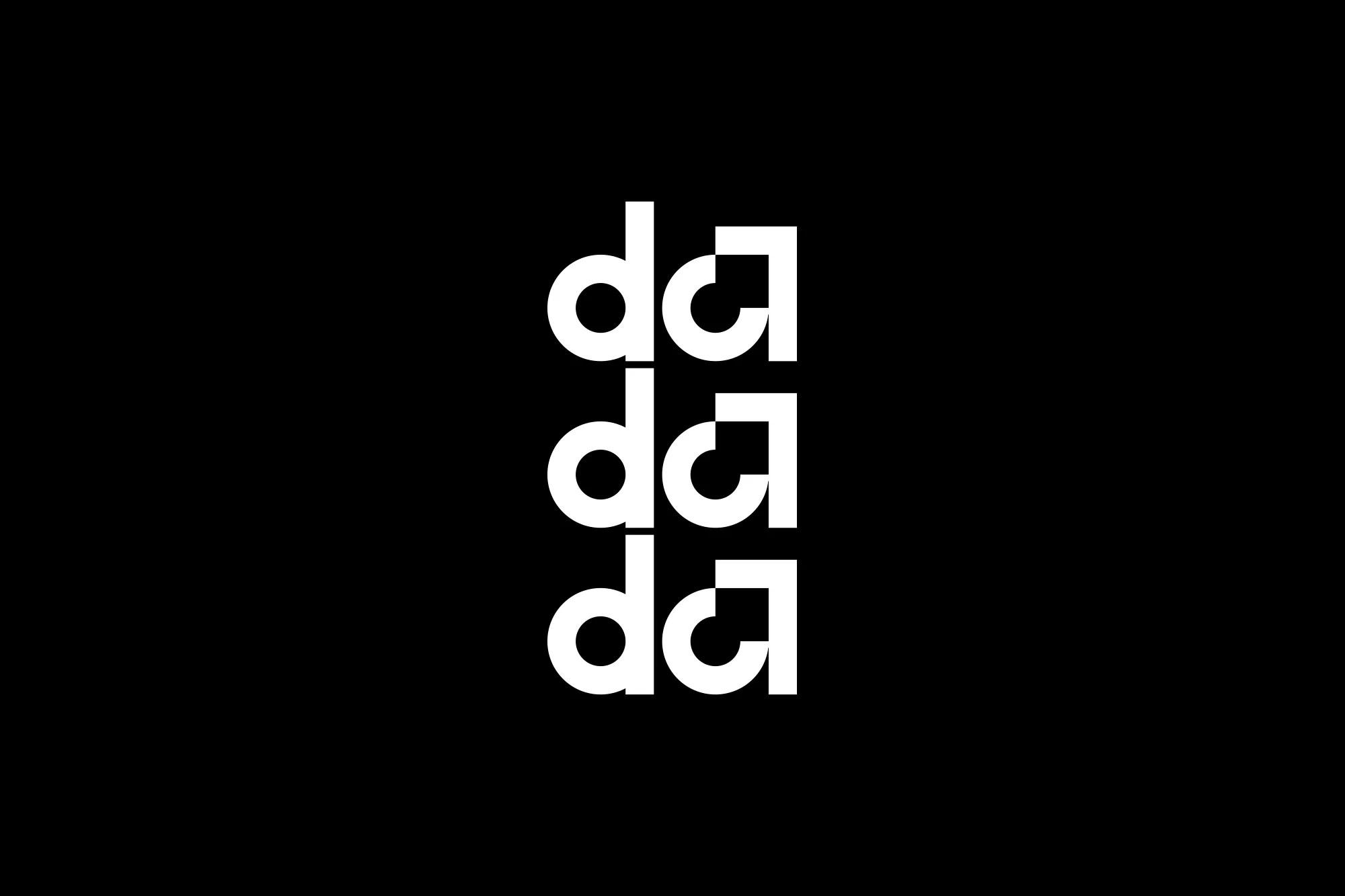 Abstract text art in black and white featuring the word 'dada' repeated three times vertically in stacked composition.