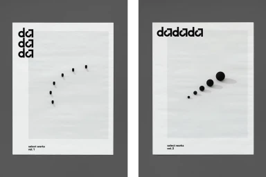 Two vertical minimalist graphic design posters for Dadada featuring black geometric shapes on white textured paper backgrounds.