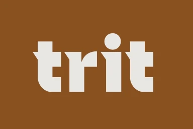Bold white typographic logo spelling trit centered against a solid brown background