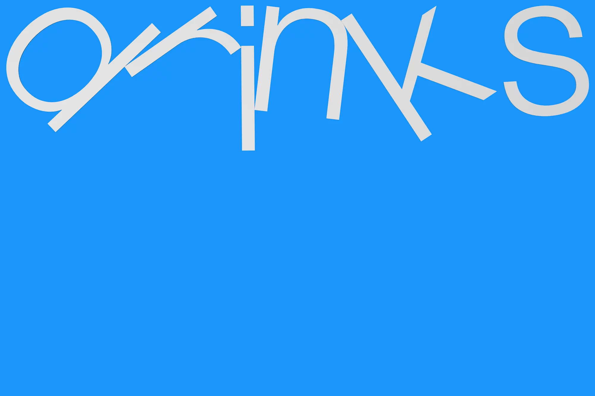Minimalist graphic art with the word 'Drinks' in a playful, sans-serif font against a bright blue background, creating a modern, clean aesthetic.