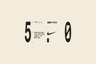 Minimalist graphic design featuring black typography and the Nike Free logo on an off-white background.