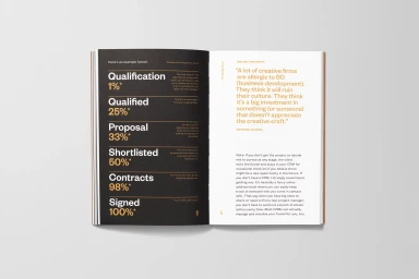 Open book layout displaying typographic charts on the left and a highlighted quote on the right page.