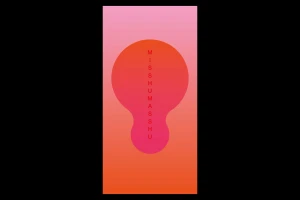 Misshumasshu brand identity graphic featuring a red organic bulb shape on a pink to orange gradient background with vertical typography
