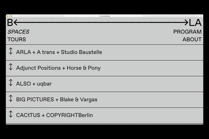 Screenshot of a webpage showing list of names, including 'Studio Baustelle' and 'COPYRIGHTBerlin', in a black and white graphic.