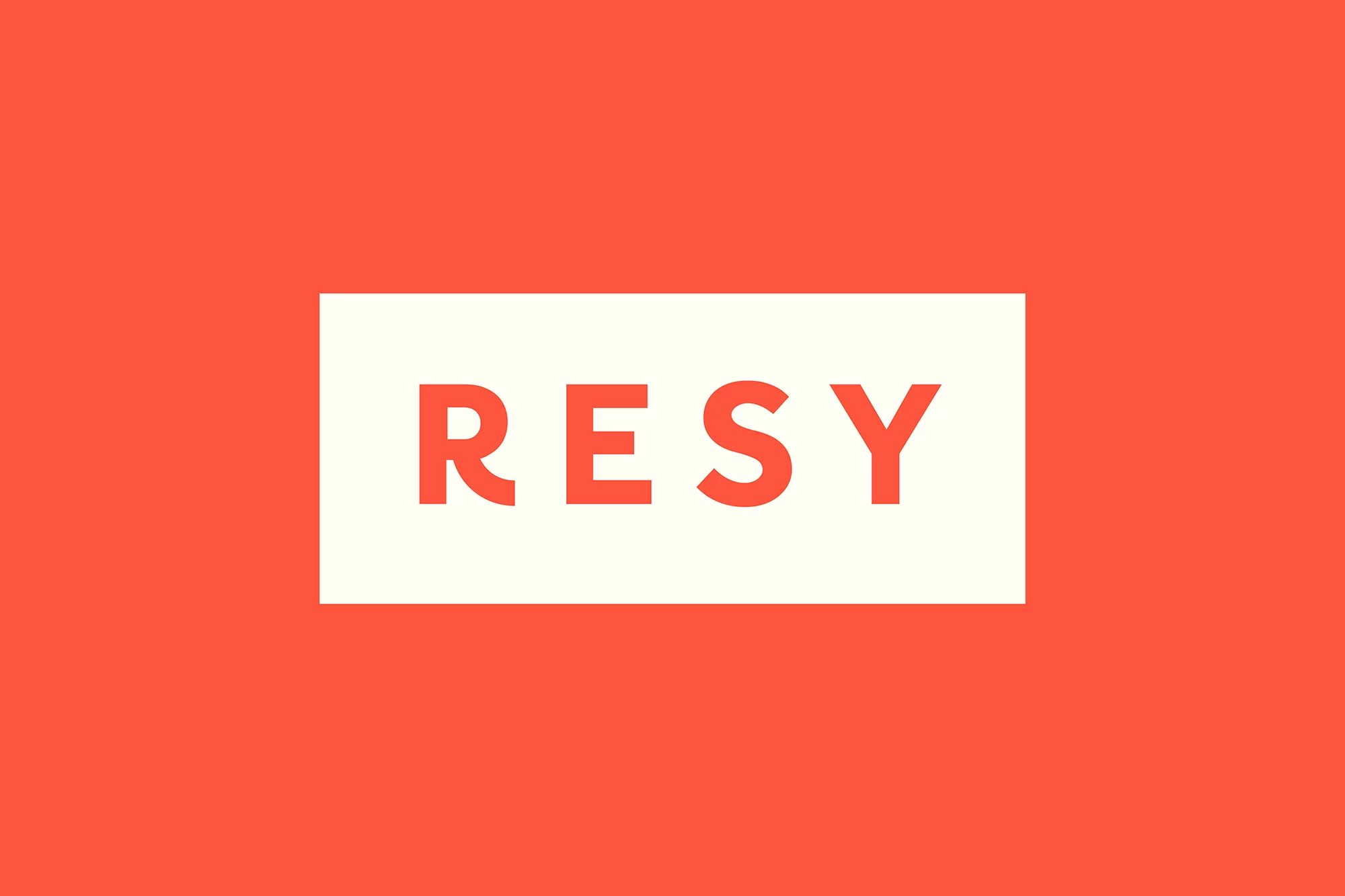 Resy logo with orange background and white rectangle containing the Resy text in orange font. Clean, graphic, and modern design.
