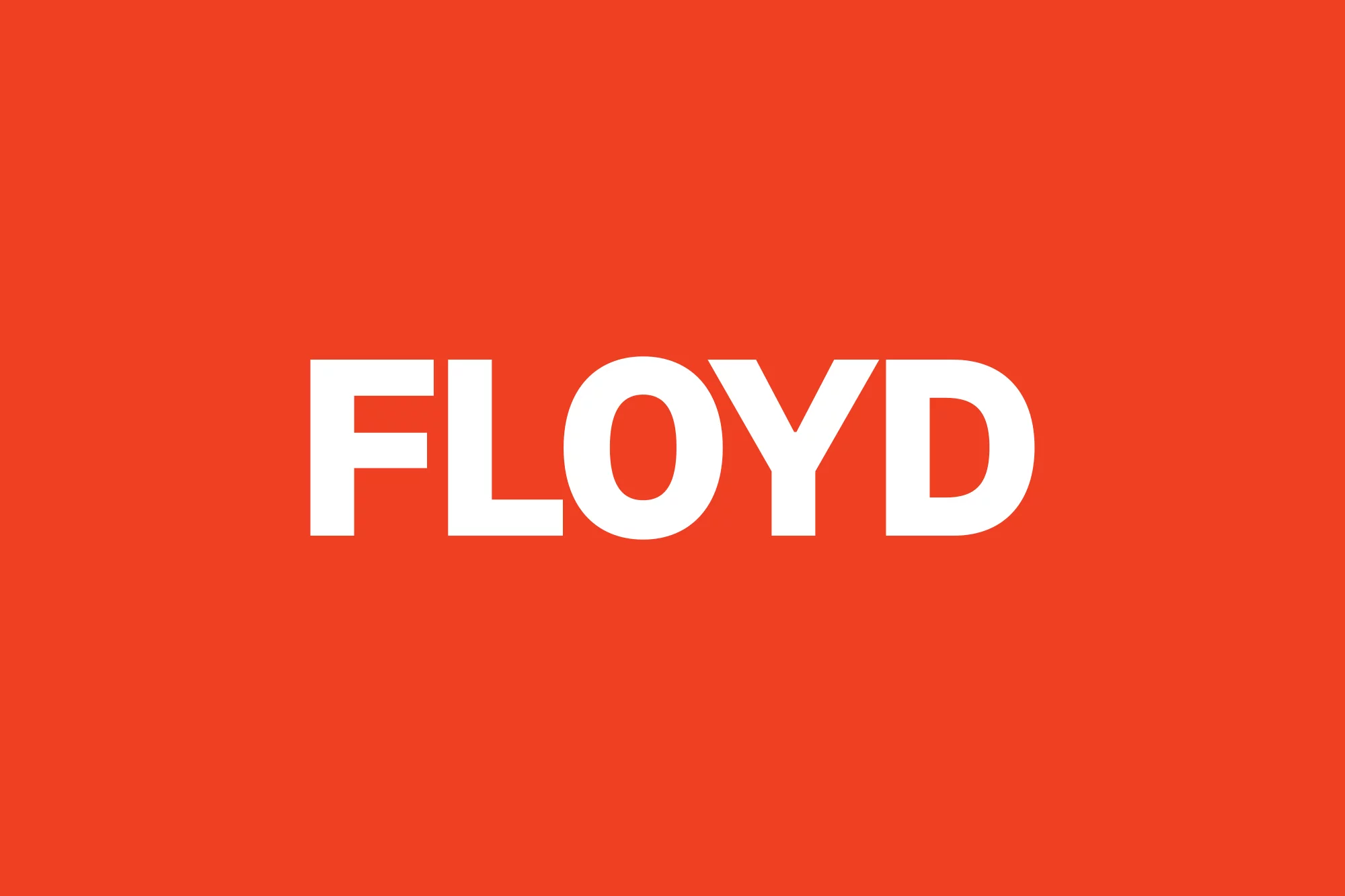 Floyd brand identity graphic featuring bold white sans-serif typography centered on a solid orange background.