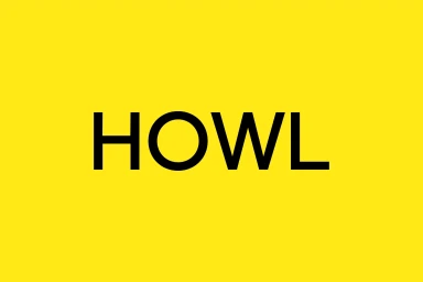 HOWL brand identity typography in black on a solid yellow background