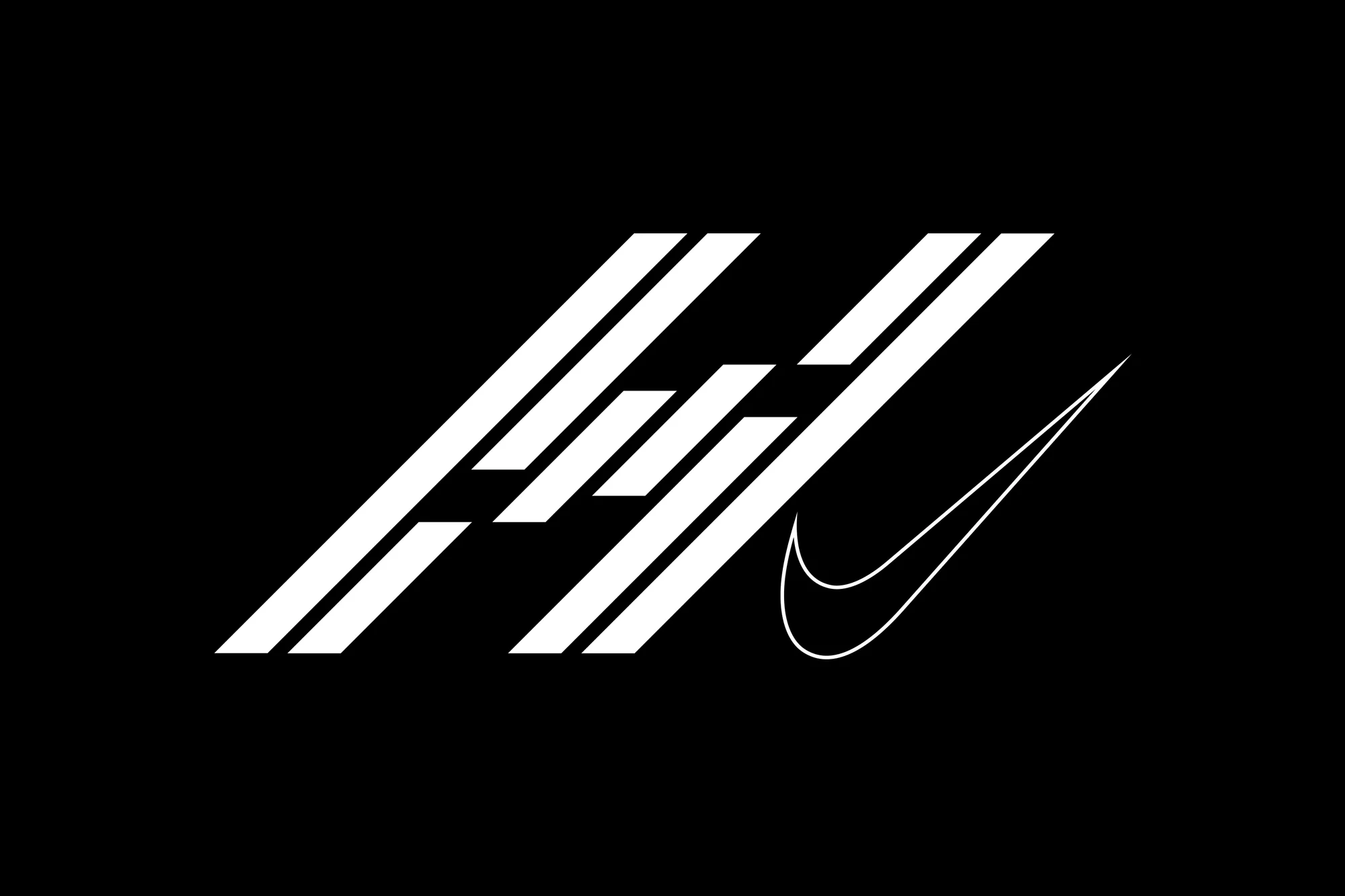 Abstract vector graphic featuring white parallel lines forming a stylized design of geometric shapes and a Nike swoosh on a black background.