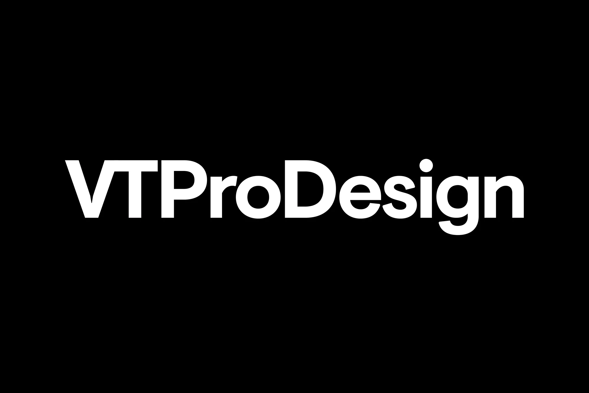White VTProDesign logo typography centered on a solid black background