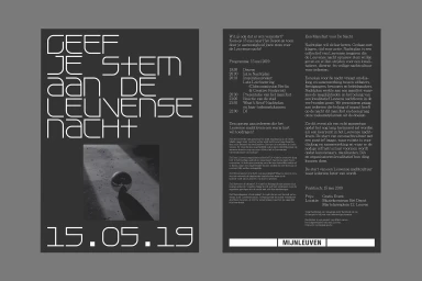 Graphic design poster for Nachtplan featuring large white sans-serif typography and a monochrome photograph on grey