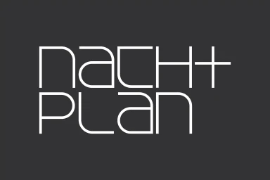 Minimalist white typographic logo reading Nachtplan set against a dark charcoal grey solid background