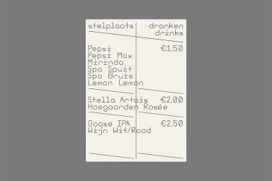 Minimalist typographic drinks menu design with monospaced lettering for Stelplaats brand identity
