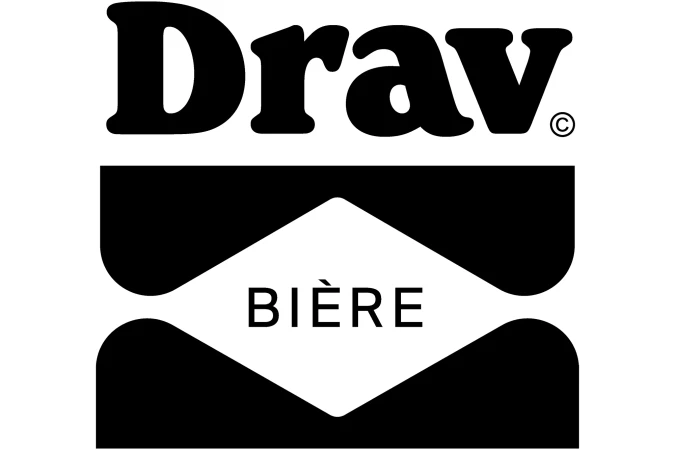 Drav Bìere logo featuring a bold, sans-serif typeface above a geometric, diamond-shaped design, set against a white background.