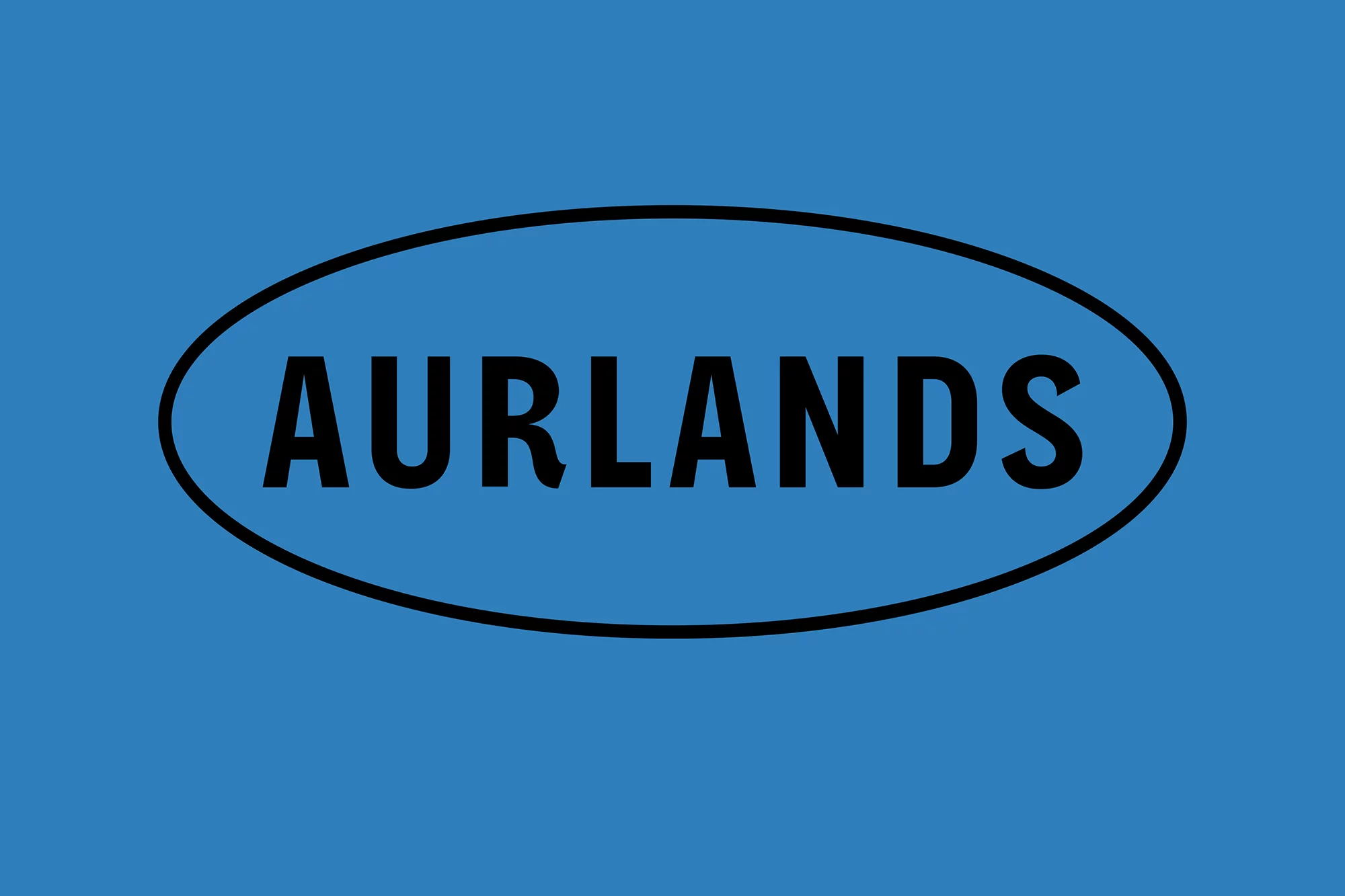AURLANDS text in black font inside an oval, set against a blue background. Simple graphic with a clear message and modern aesthetic.