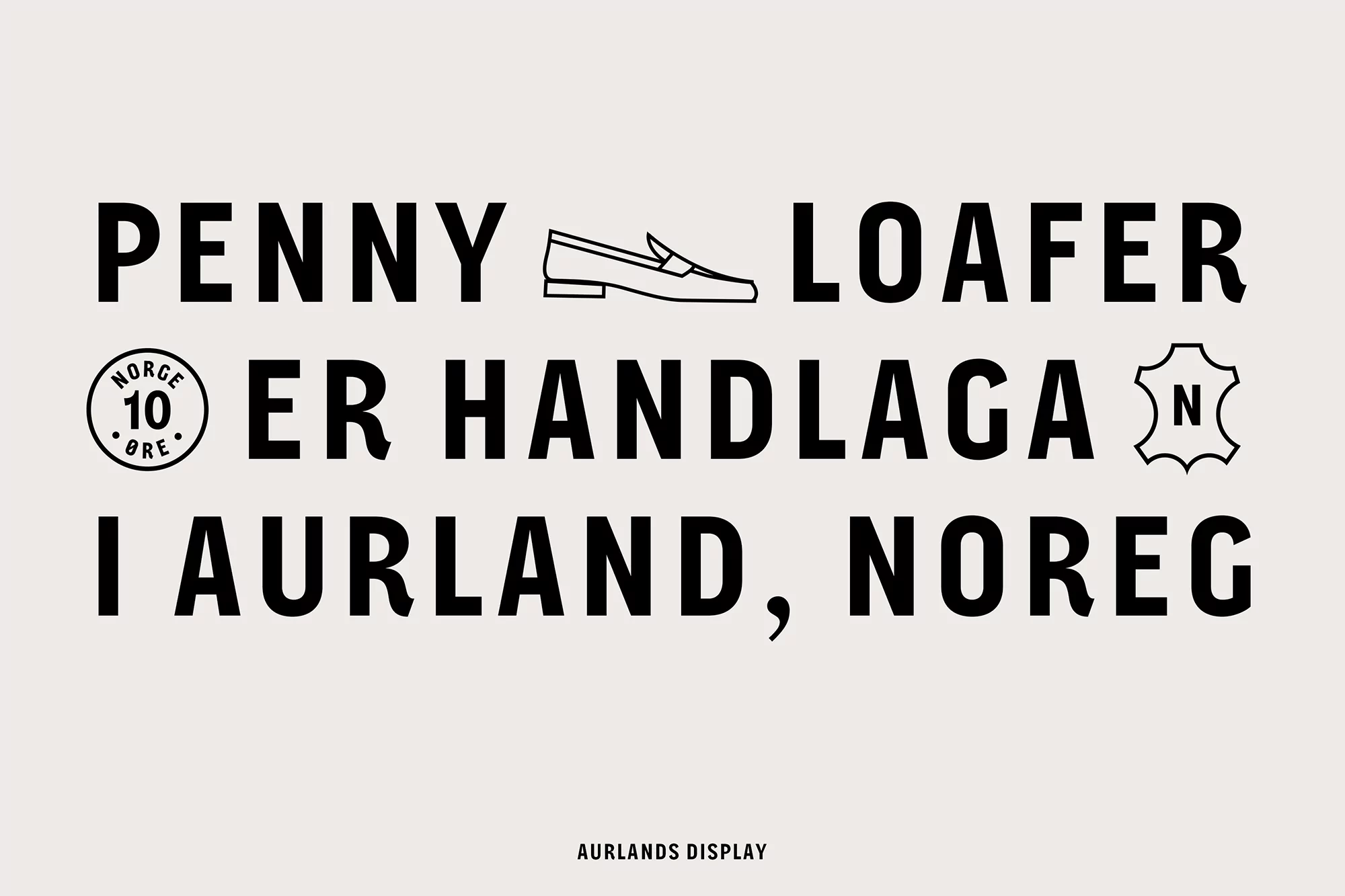 Promotional image featuring the words 'Penny Loafer' with a shoe icon and other typography promoting AURLANDS DISPLAY.