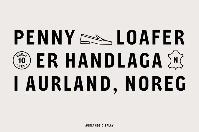 Promotional image featuring the words 'Penny Loafer' with a shoe icon and other typography promoting AURLANDS DISPLAY.