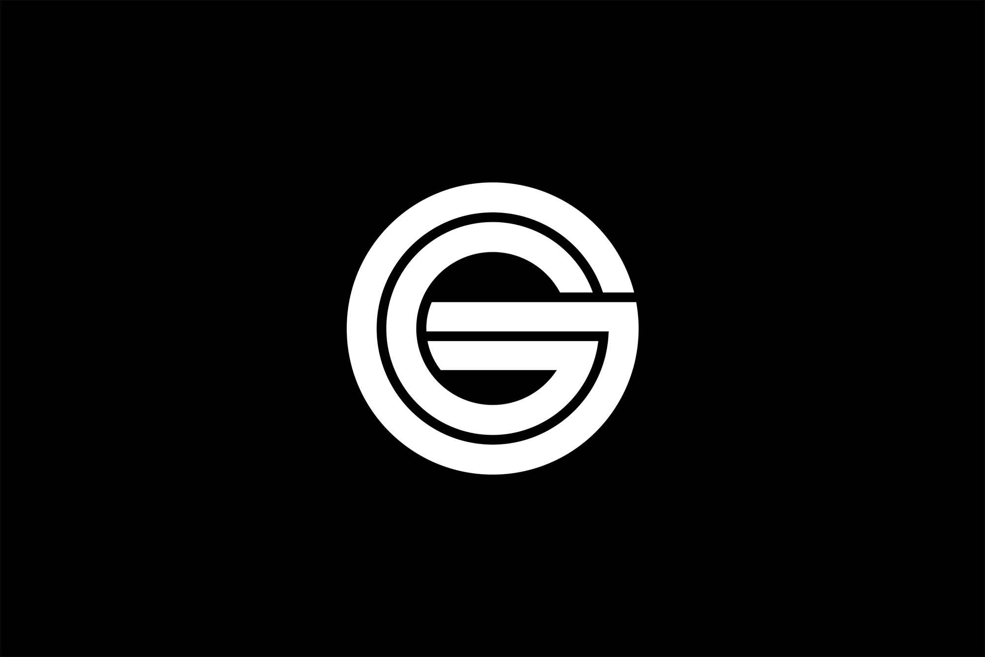 Abstract monogram logo design featuring a white circle with the letters G and S against a stark black background for brand identity.