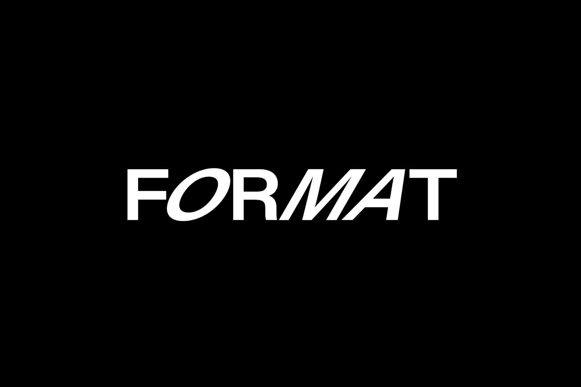 White "FORMAT" logo against a black background. The logo is modern and minimalist, creating a high-contrast image with a clean design.