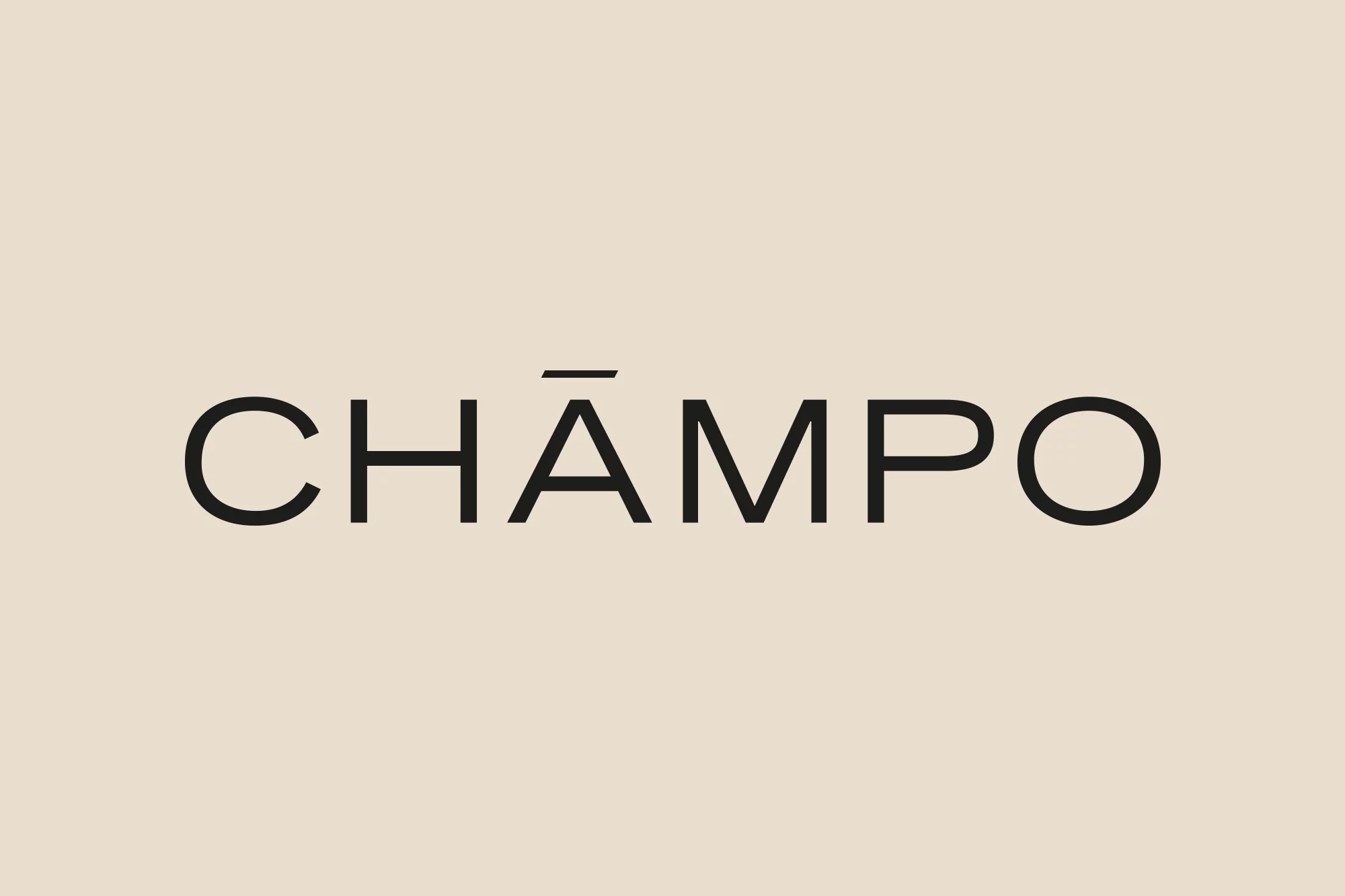 Champo logo on a beige background. Clean, minimalist design for brand identity. High-quality, professional visual.