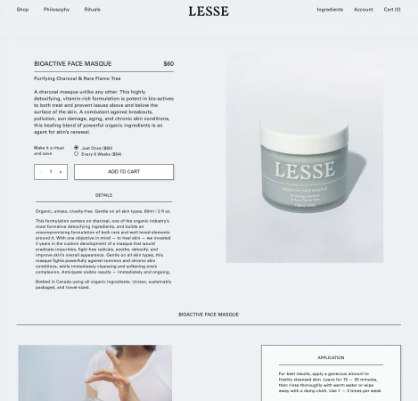 Bioactive face masque product shot. Lesse skincare product with purifying charcoal and rare flame tree for treating skin issues.