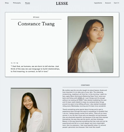 Constance Tsang of LESSE skincare, in a studio shot. Headshot of a beautiful woman, skincare and beauty concept, set against a neutral background.