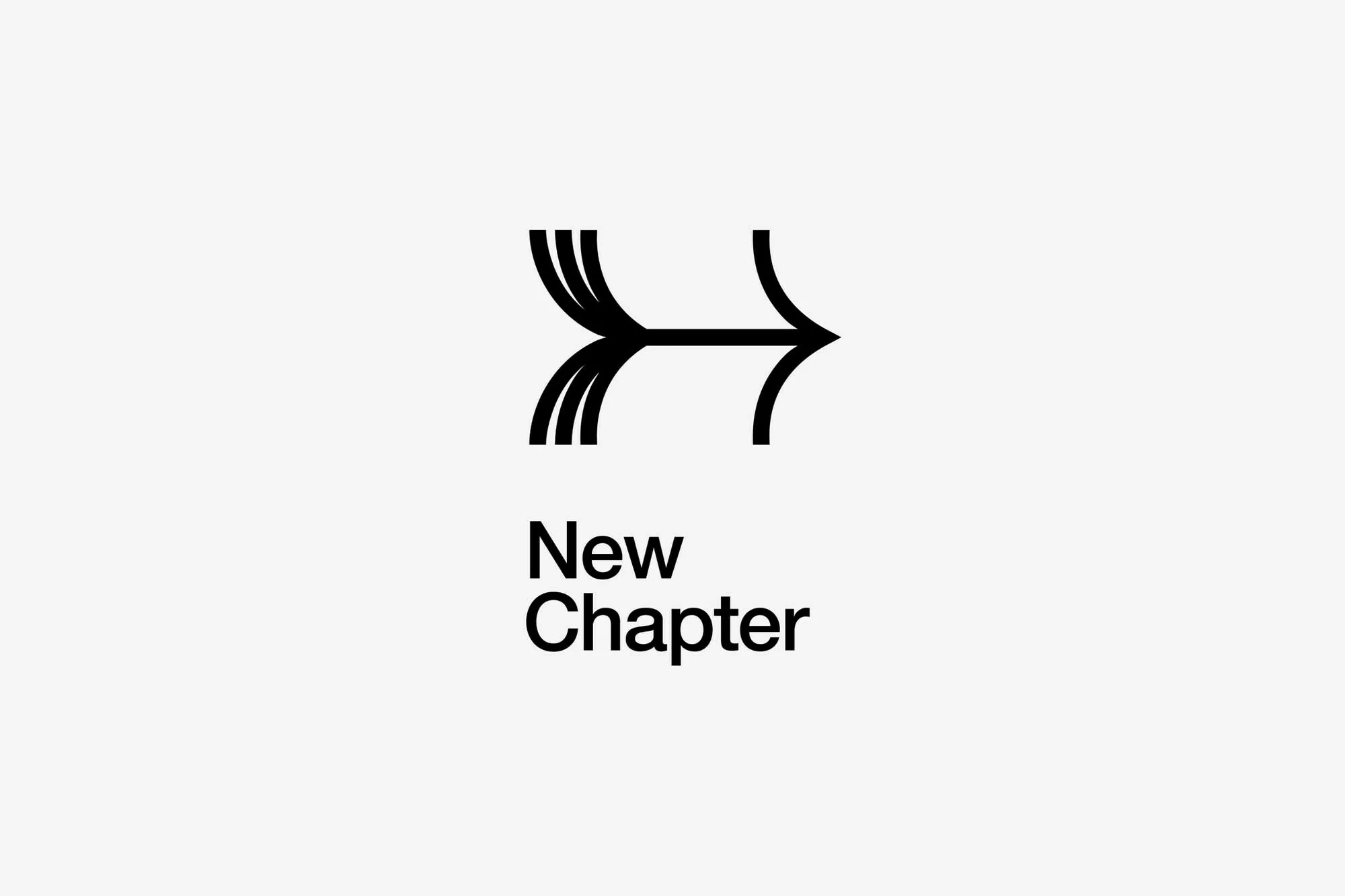 Arrow icon graphic in black with 'New Chapter' text below, presented on a clean white background, creating a minimalist design.