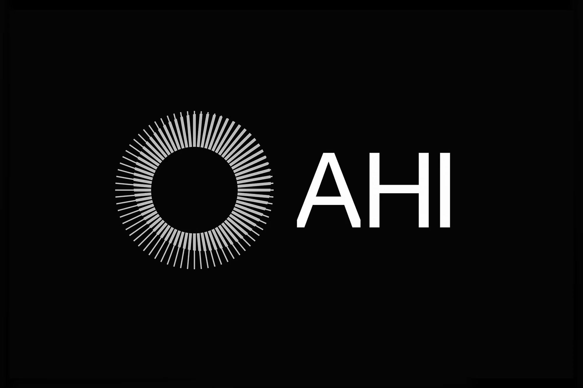 Logo on black background featuring a semi-circle radiating lines and the white text "AHI" on the right side of the design.