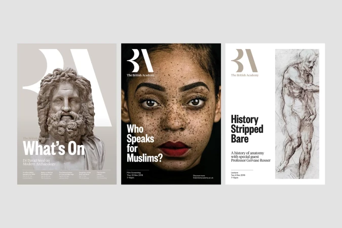 Artistic image featuring the British Academy's visual branding with a Zeus sculpture, a woman's face, and an anatomical drawing.