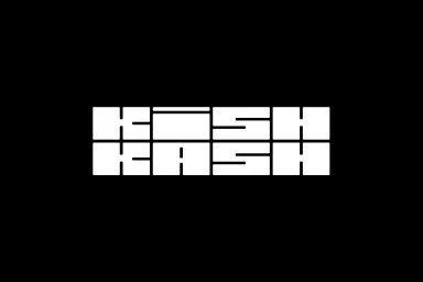 White block typography logo reading KISH KASH centered against a solid black background.