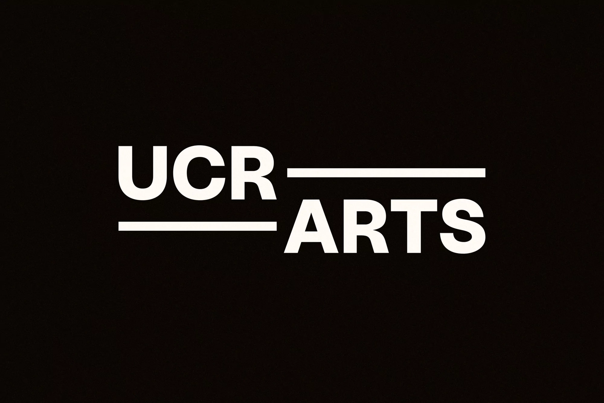 White UCR ARTS logo text centered against a solid black background with two horizontal framing lines