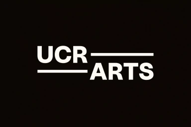 White UCR ARTS logo text centered against a solid black background with two horizontal framing lines