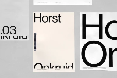 Minimalist graphic design posters featuring bold black typography with the text Horst and Onkruid on light backgrounds.