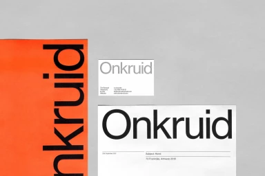 Minimalist graphic design brand identity layout featuring Onkruid logo on paper