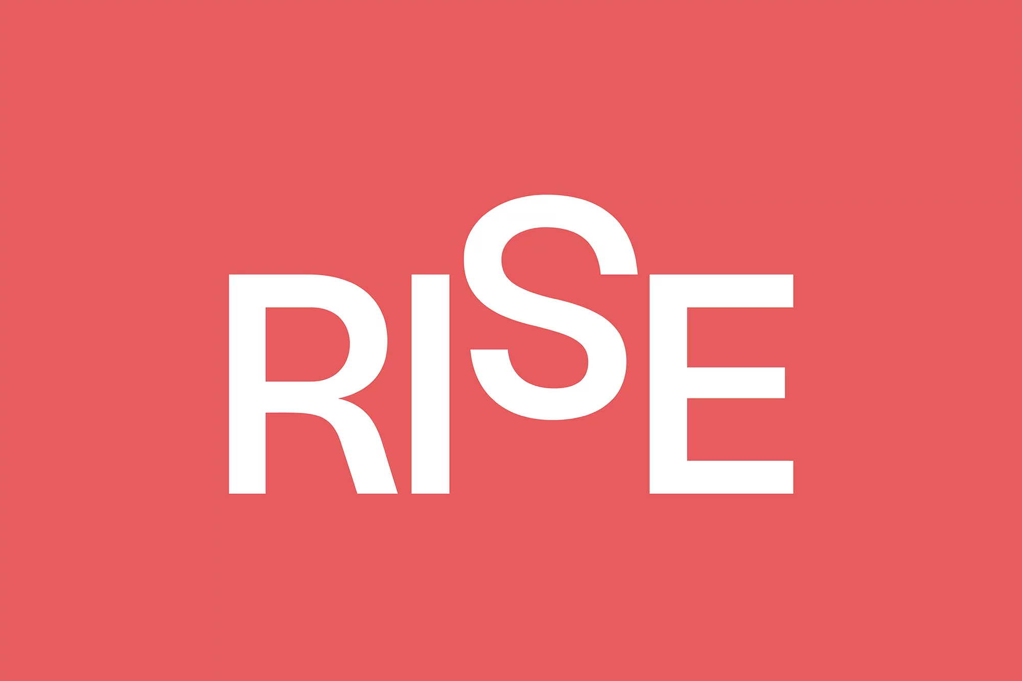 Bold graphic design featuring the word 'RISE' in white capital letters against a solid coral background, creating a clean and modern image.
