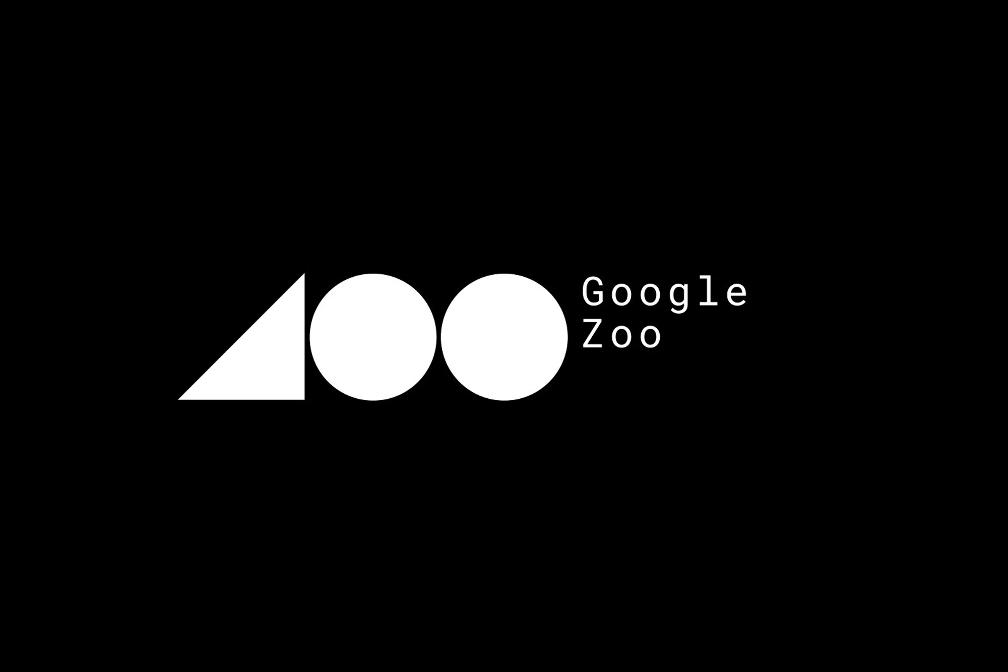 Geometric logo with a triangle, two circles, and the text "Google Zoo" on a black background, creating a minimalist and modern design.