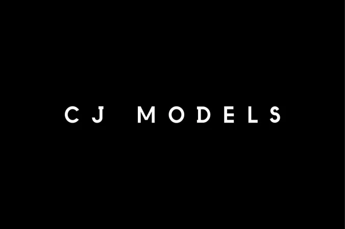 White uppercase text reading CJ Models centered against a solid black background.