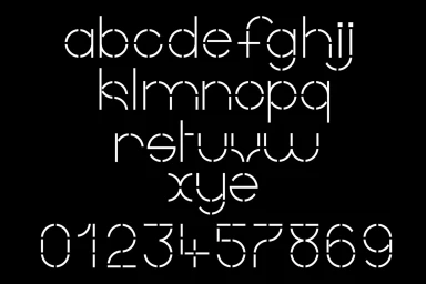 White stencil alphabet and numbers on a solid black background designed by Vrints-Kolsteren for Mol brand identity